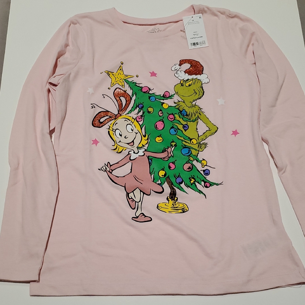 Dr. Seuss Light Pink Long Sleeve Tee with Christmas Design